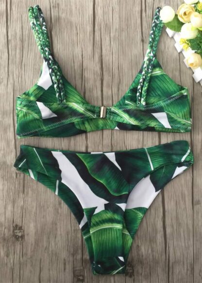Leaf print triangle bikini
