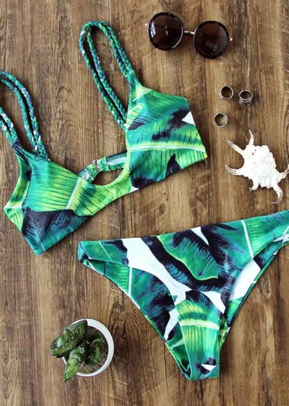 Leaf print triangle bikini