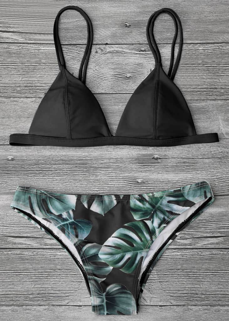 Cami Leaf Print Bralette Bikini Black - Hypegem